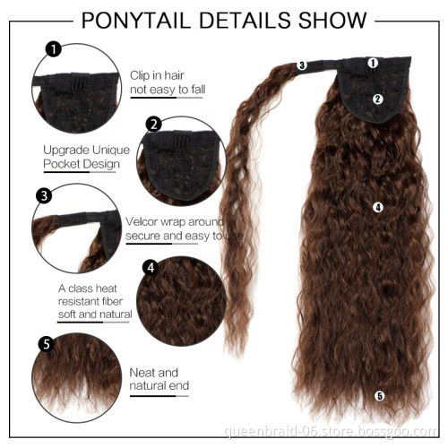 Wrap Synthetic Ponytail Hair Extensions Long Corn Wavy Clip In Hair Tail False Hair Pony Tail Hairpiece With Hairpins